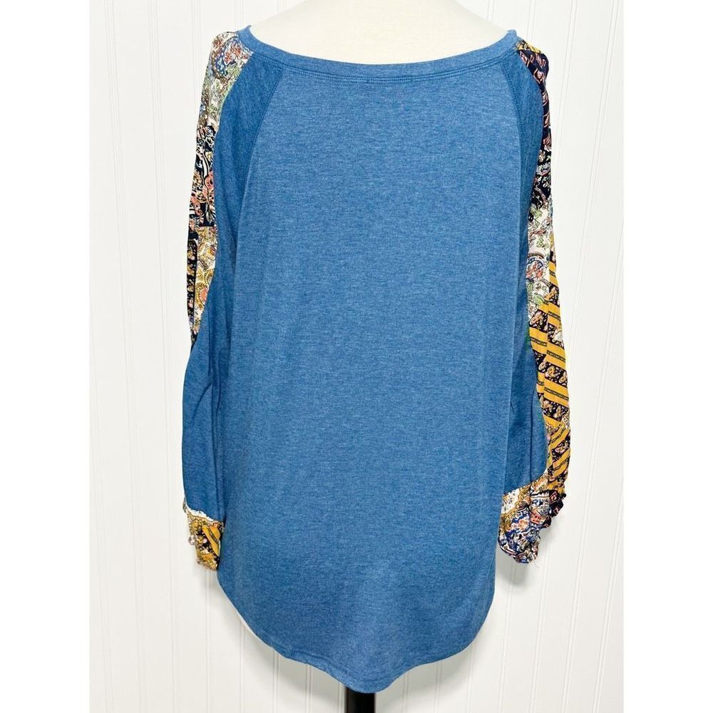 Beyove Women's V Neck Bohemian Loose Pullover Long Sleeve Top Navy Blue Size XL - Picture 5 of 10